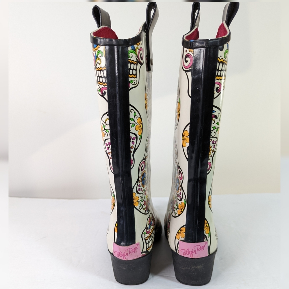 SOLD Rain Boots Sugar Skull Dia de Meurtos 6 Western Boot Style Cowgirl - Picture 3 of 15